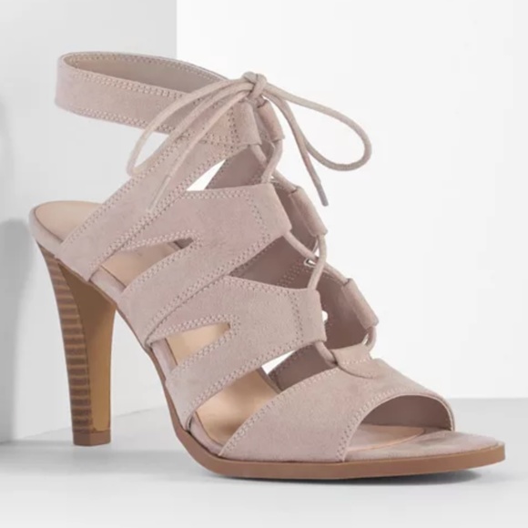 Simply Vera By Vera Wang Blush Iman Putty Faux Suede Lace Up Strappy Heels 6.5 - Picture 1 of 12